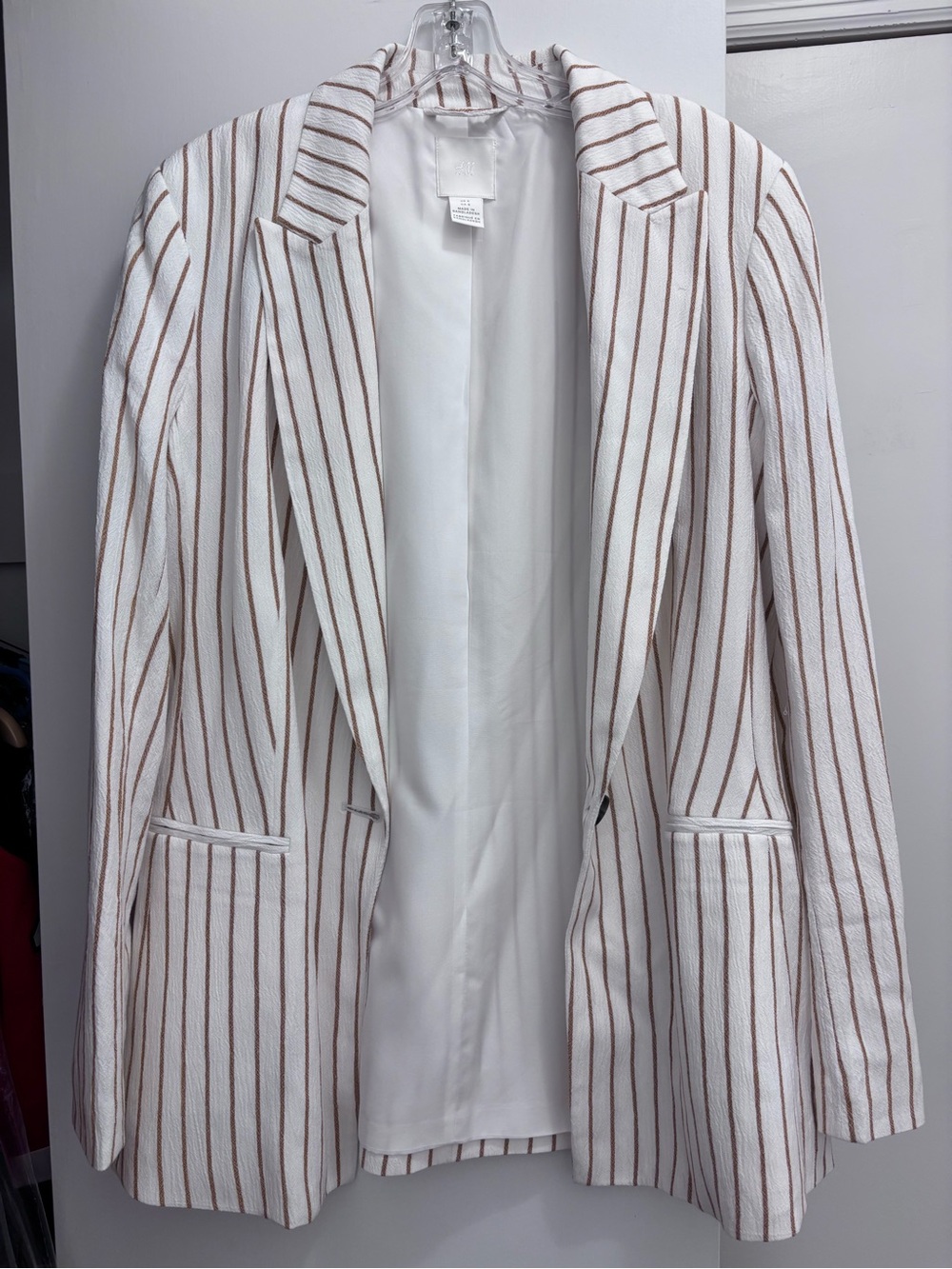 H&M Women's White Blazer with Tan Pinstripes